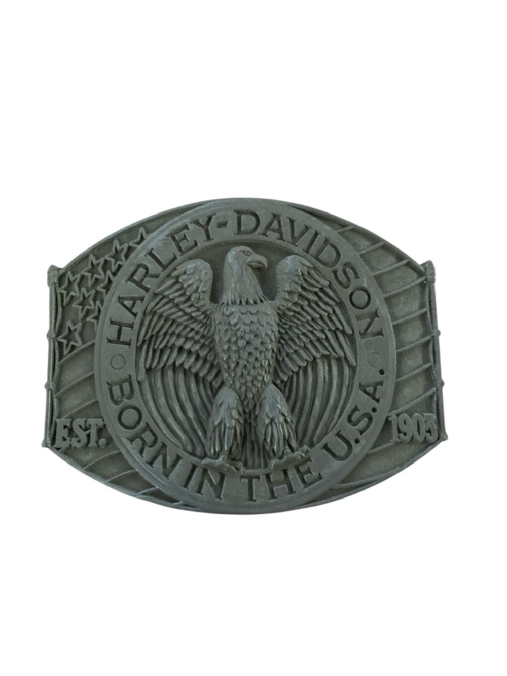 Harley Davidson Vintage Belt Buckle Matte Pewter Raintree 1978 Born in The USA